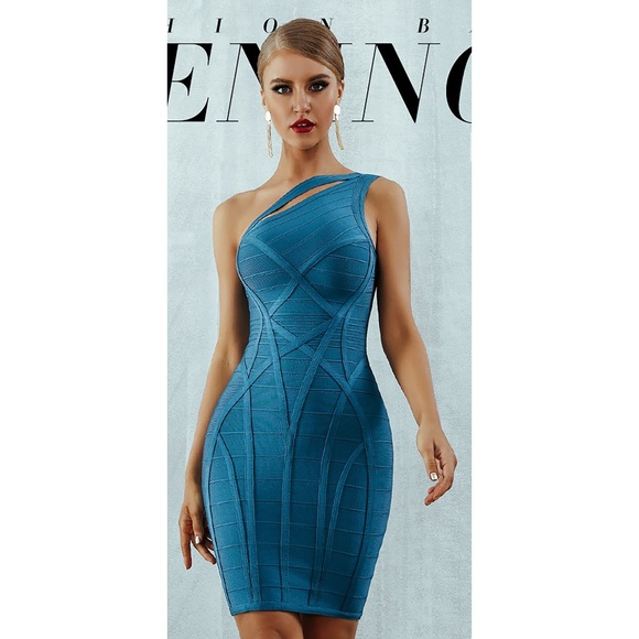 MBM Unlimited Dresses & Skirts - Bandage Strappy One Shoulder Bodycon Pencil Dress Blue